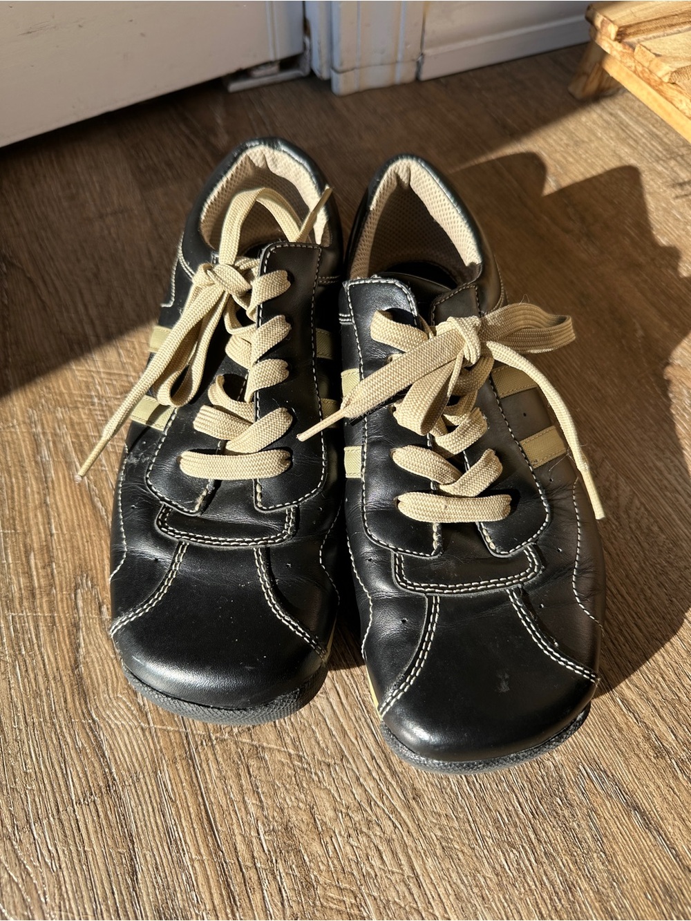 Vintage 90s Steve Madden SPARTANN Leather Bowling Sneakers Black Tan 8.5 Rare - Picture 2 of 6